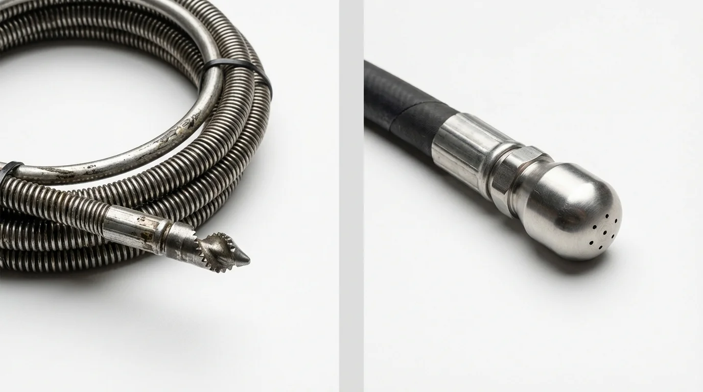 Drain snake cable and hydro jetting nozzle used for drain cleaning in River Grove, IL