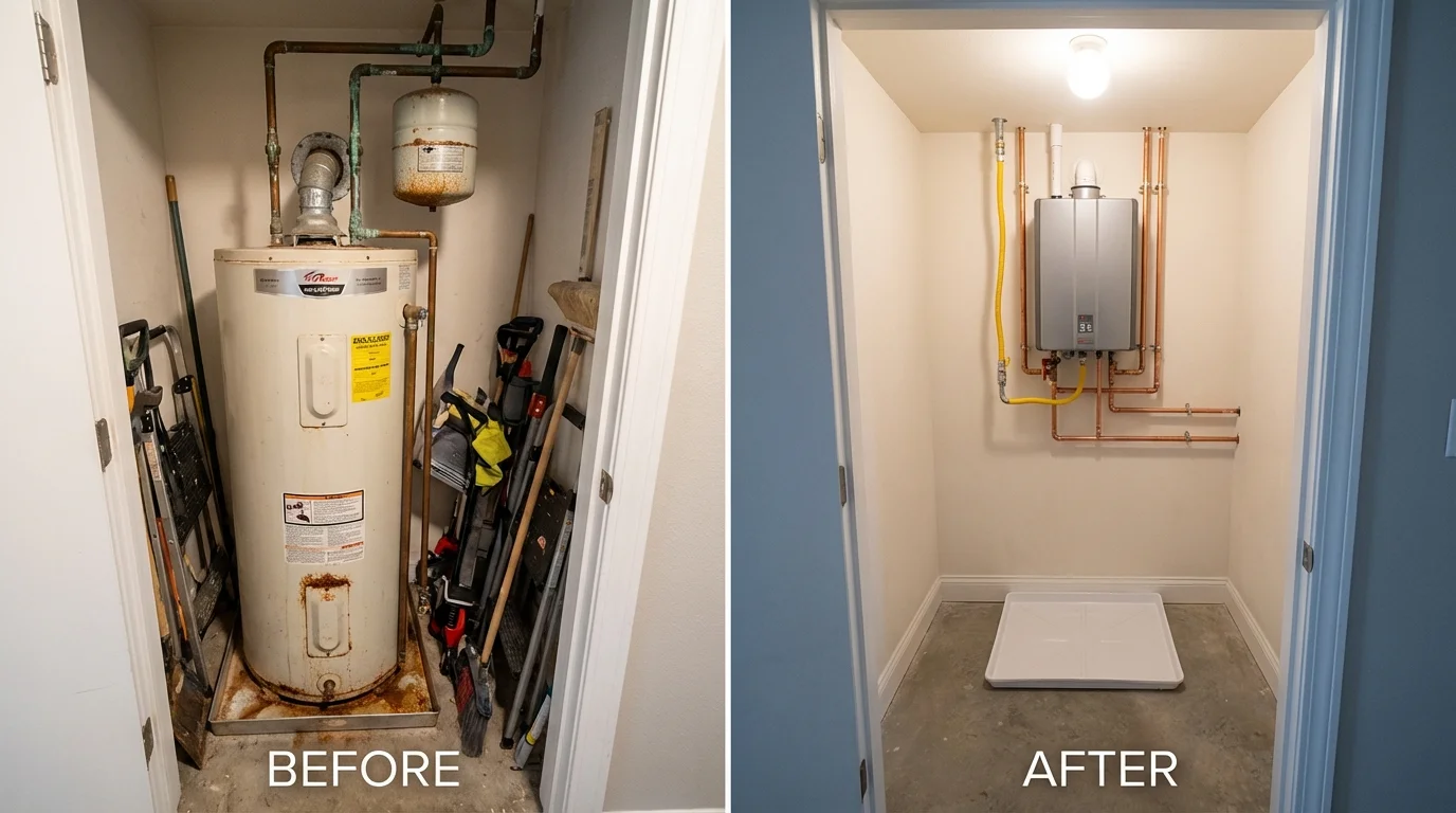 Tank water heater versus wall-mounted tankless unit comparison for River Grove, IL homeowners